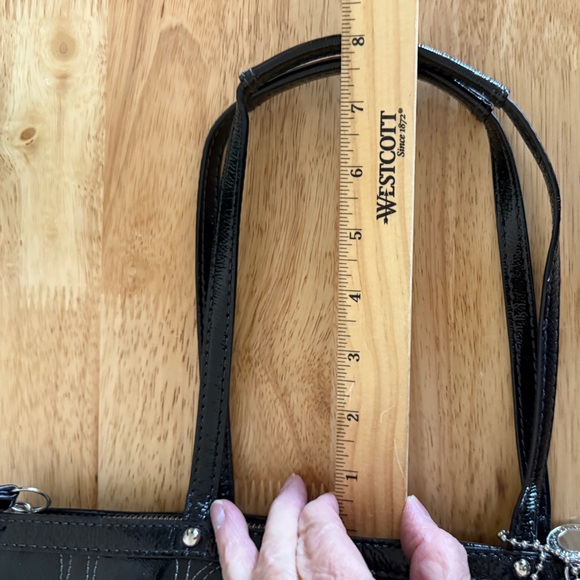 Coach Black Stitched Patent Leather Purse, Double Strap - Picture 11 of 14